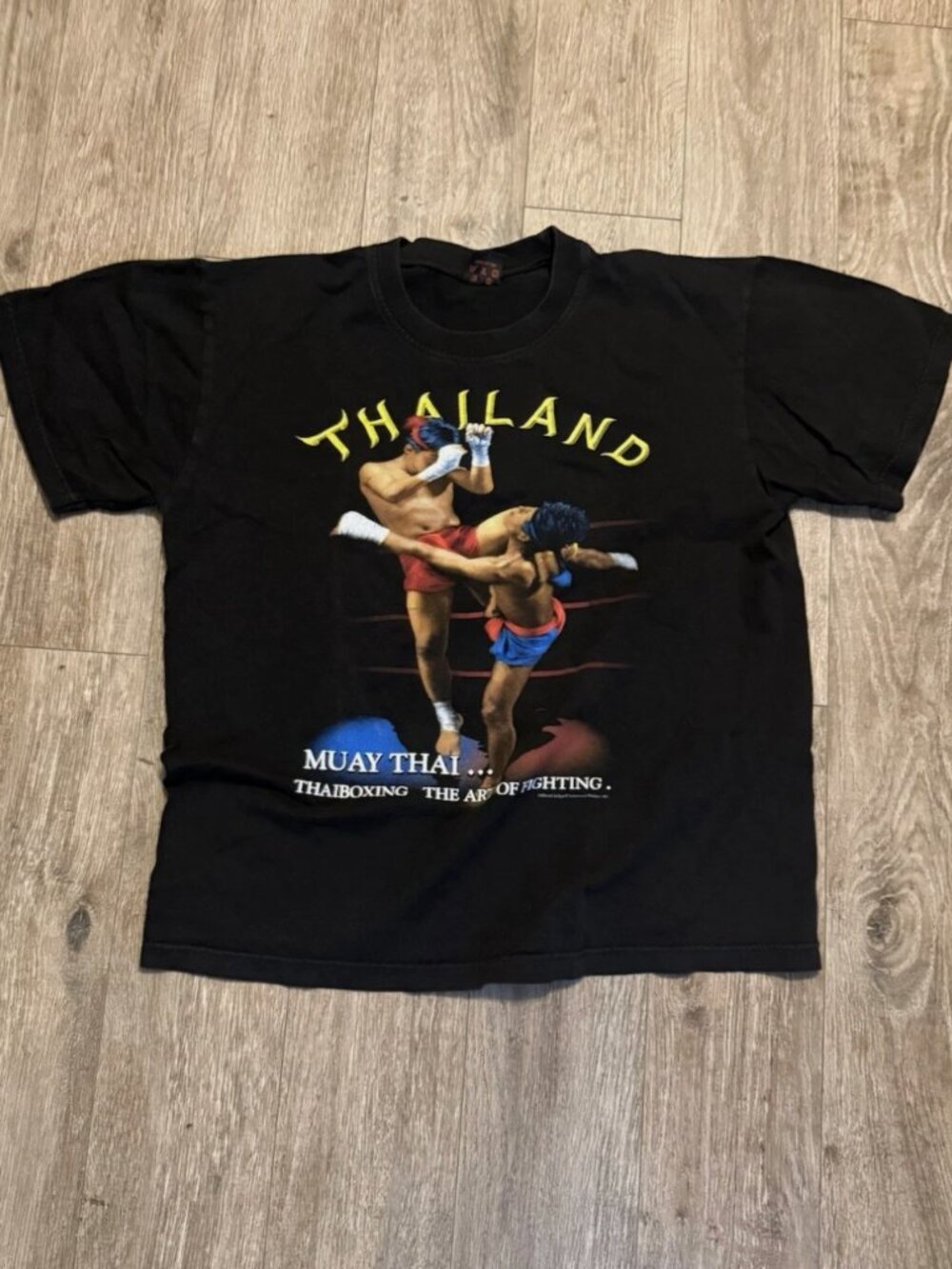 Vintage Muay Thai Thailand Boxing Black TShirt Sz LGY2K Rap Tee Graphic Jo